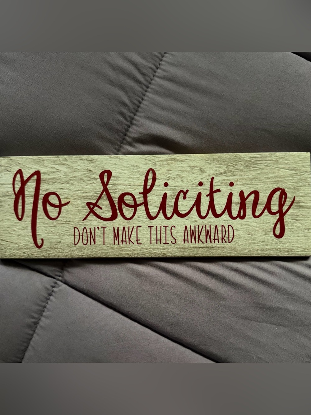 No Soliciting Wall Sign - Red Lettering on Cream Wood